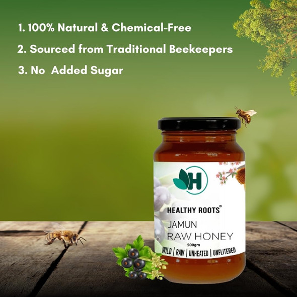 Healthy roots Jamun Honey 500gm- Organic Honey Raw Unprocessed (Pure Honey 100% Natural No Added Sugar) (500 gm)